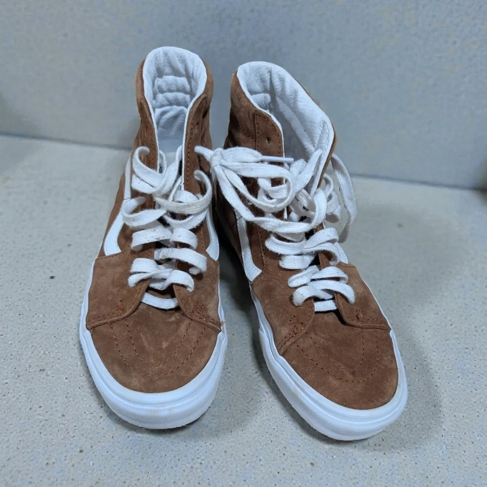 Vans Brown and White High-Top Sneakers Size 6.5 Vintage Inspired - Picture 4 of 7